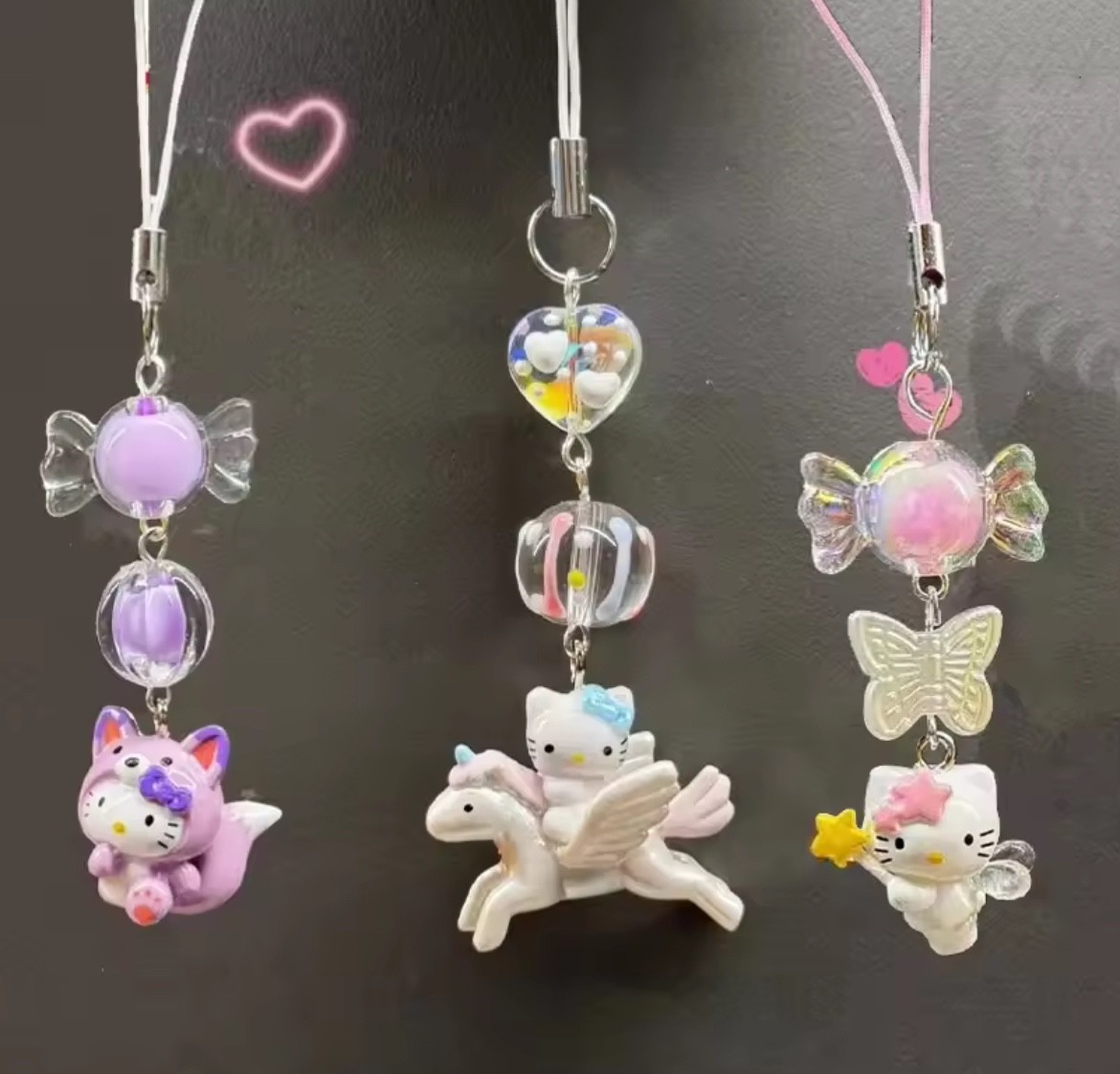 Sanrio Hello Kitty Kawaii Vidrio Pastel Cuentas Lindo Teléfono Dije Unicornio Ángel