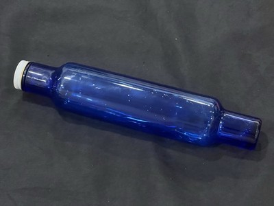Vintage Cobalt Blue Glass Rolling Pin 14'' Hollow Pastry Ice Water Filler Cap