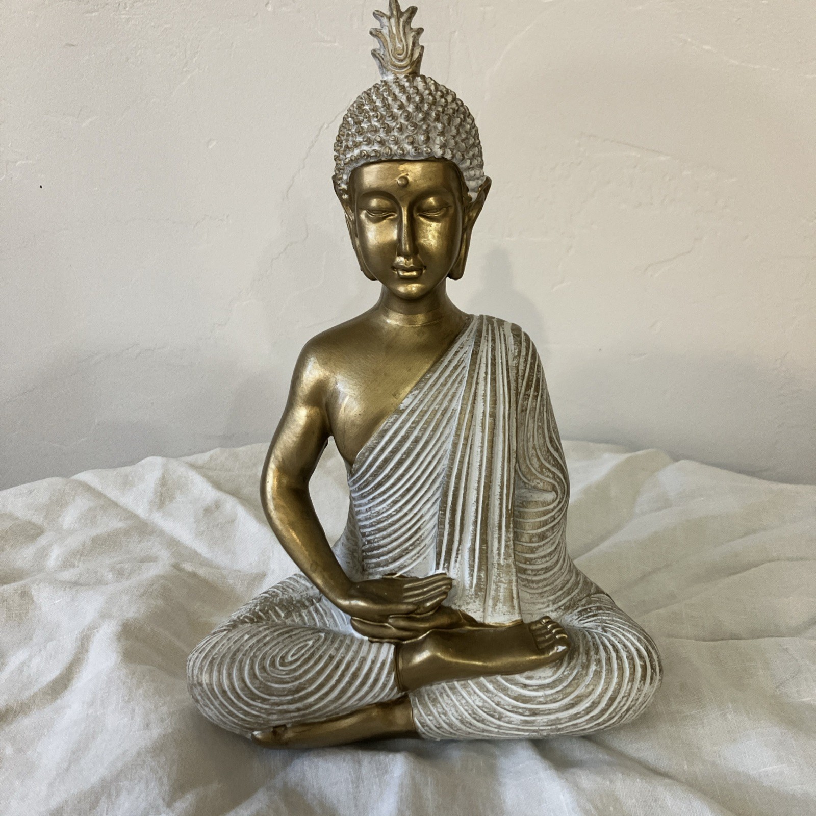 White Gold Buddha Zen Statue for Serene Home Decor