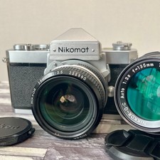 Nikon Nikomat FTN 35mm SLR Film Camera w/ NIKKOR 28mm F3.5  135mm F3.5 Lenses 