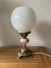 Vintage Electric Oil Lamp Table Lamp Onyx White Glass Globe