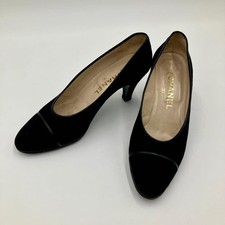 CHANEL Shoes Pumps Heel EU 36.5 US 6.5 Suede Black Authentic