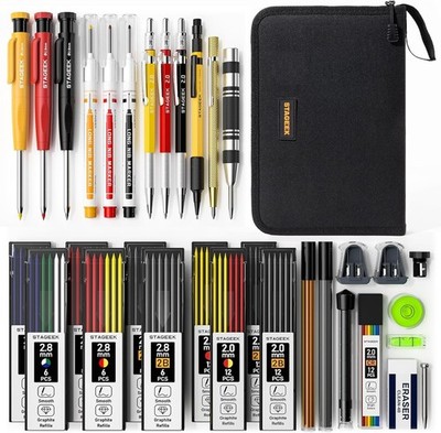 34 Set Carpenter's Pencils with Sharpener, Long Tip Marker Pencils, Carbide S...