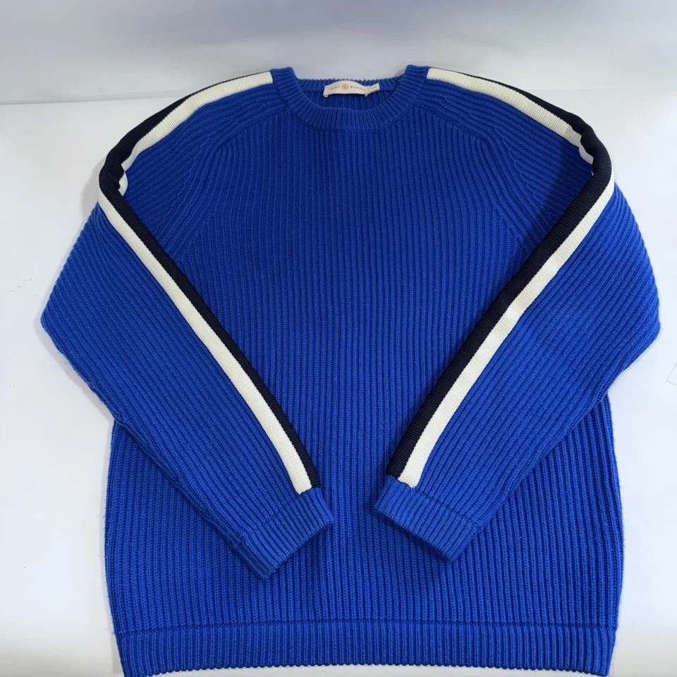 Suéter para mujer Tory Burch talla pequeña azul tejido manga larga mezcla de lana Foto 2 de 4