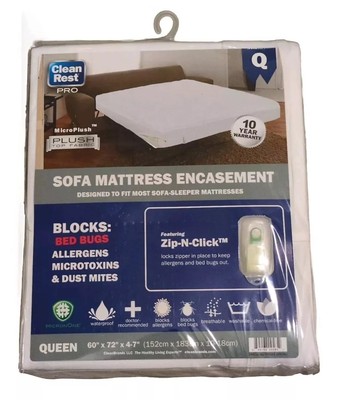 Sofa Mattress Encasement Cover Protector 60''x72''x7'' Zip N Click Clean Rest Pro Q