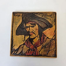 Vintage Hand-Painted Captain Flint Pirate Ceramic Wall Tile 4.25” Plaque