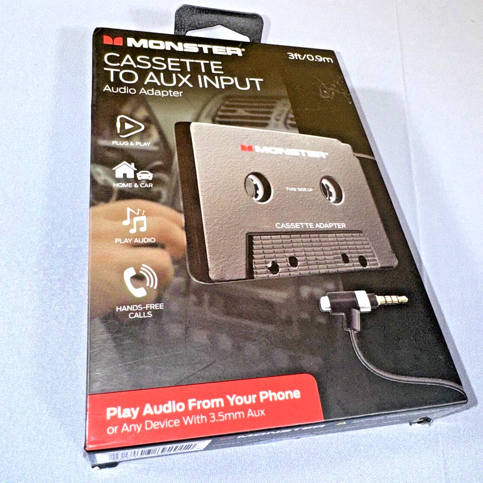 MONSTER Cassette to 3.5mm Aux Input Audio Adapter Hands Free Calling Home Car - Image 2 of 4