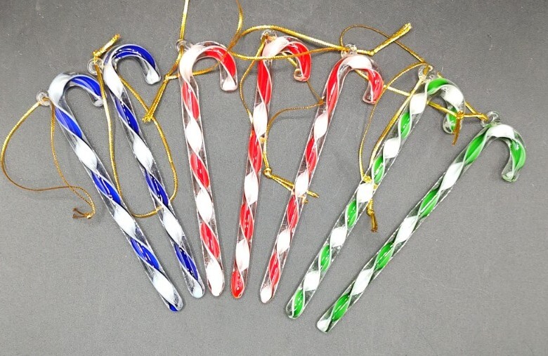 Seven Art Glass Candy Cane Christmas Ornaments eBay