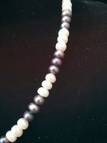 White and Purple Freshwater Pearl Sterling Silver Strand Necklace 17 inch - Picture 2 of 2