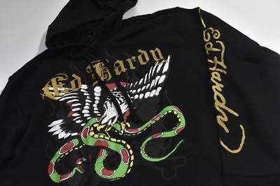 men's ed hardy hoody black eagle snake graphic pullover new 2xl