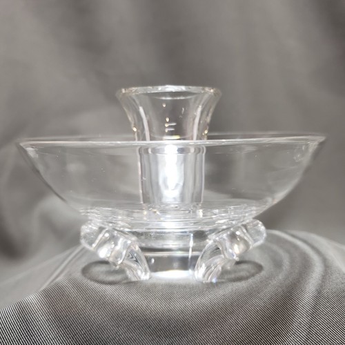 3 Stueben Glass Candlestick Holder Crystal Floret Bowl Dish Signed Pollard - Picture 2 of 12