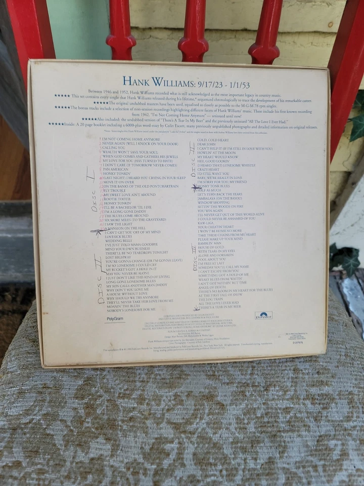 Hank Williams The Original Singles Collection 1990 Box Set POLYDOR Country Music - Image 2 of 4