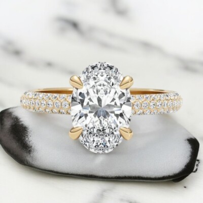 2,60 ct IGI Lab Created Ovalschliff Diamant Ehering 14 k Gelbgold E F VVS2