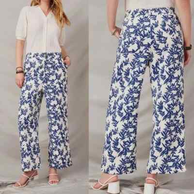 NWT Hayden Blue Floral Wide Leg Pleated Pants Coastal Grandma High Rise Size XL