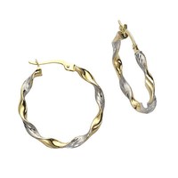 Fascination Ohrschmuck Creole 333 Gold Zweifarbig Glanz Matt Diamantiert 25Mm