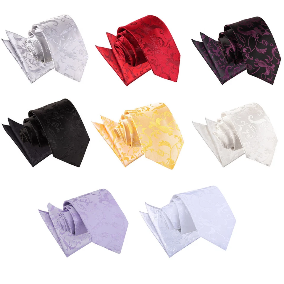 Mens Woven Floral Formal Wedding Classic Tie & Pocket Square Set by DQT