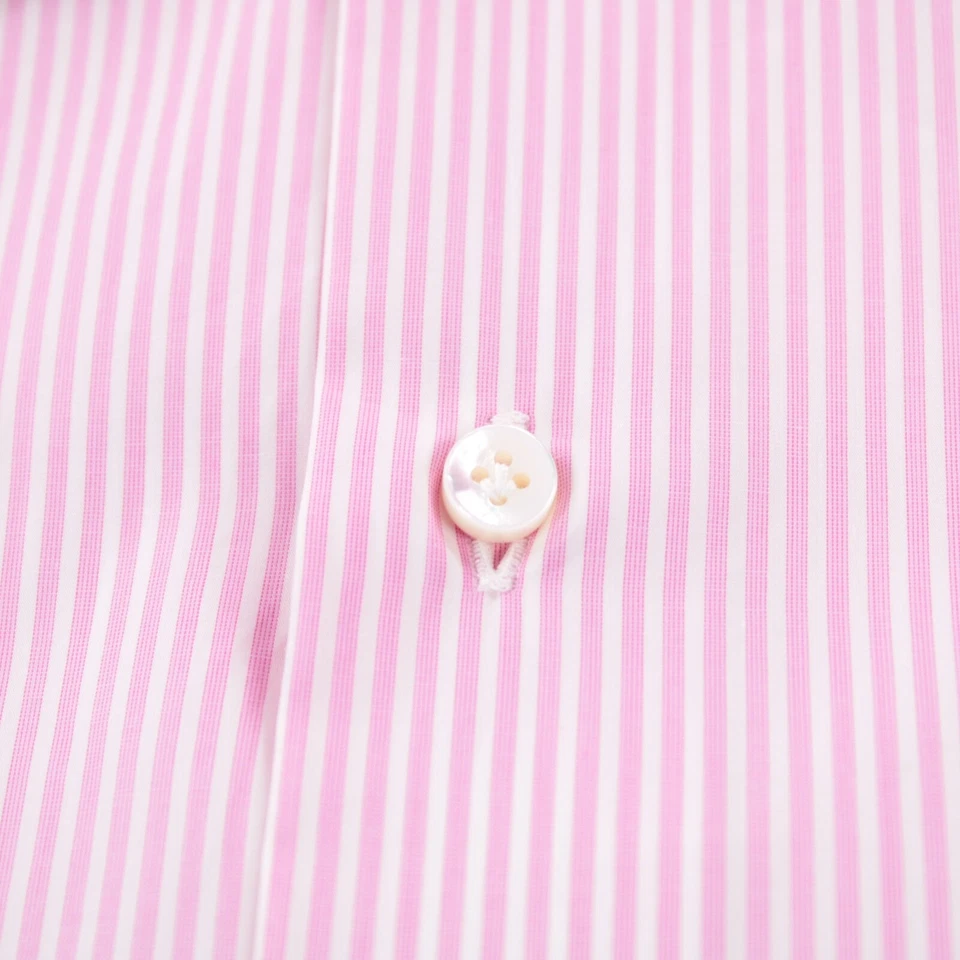 Camisa de vestir Barba nueva con etiquetas talla 15,75 40 en rosa con rayas blancas 100 % algodón Foto 4 de 4
