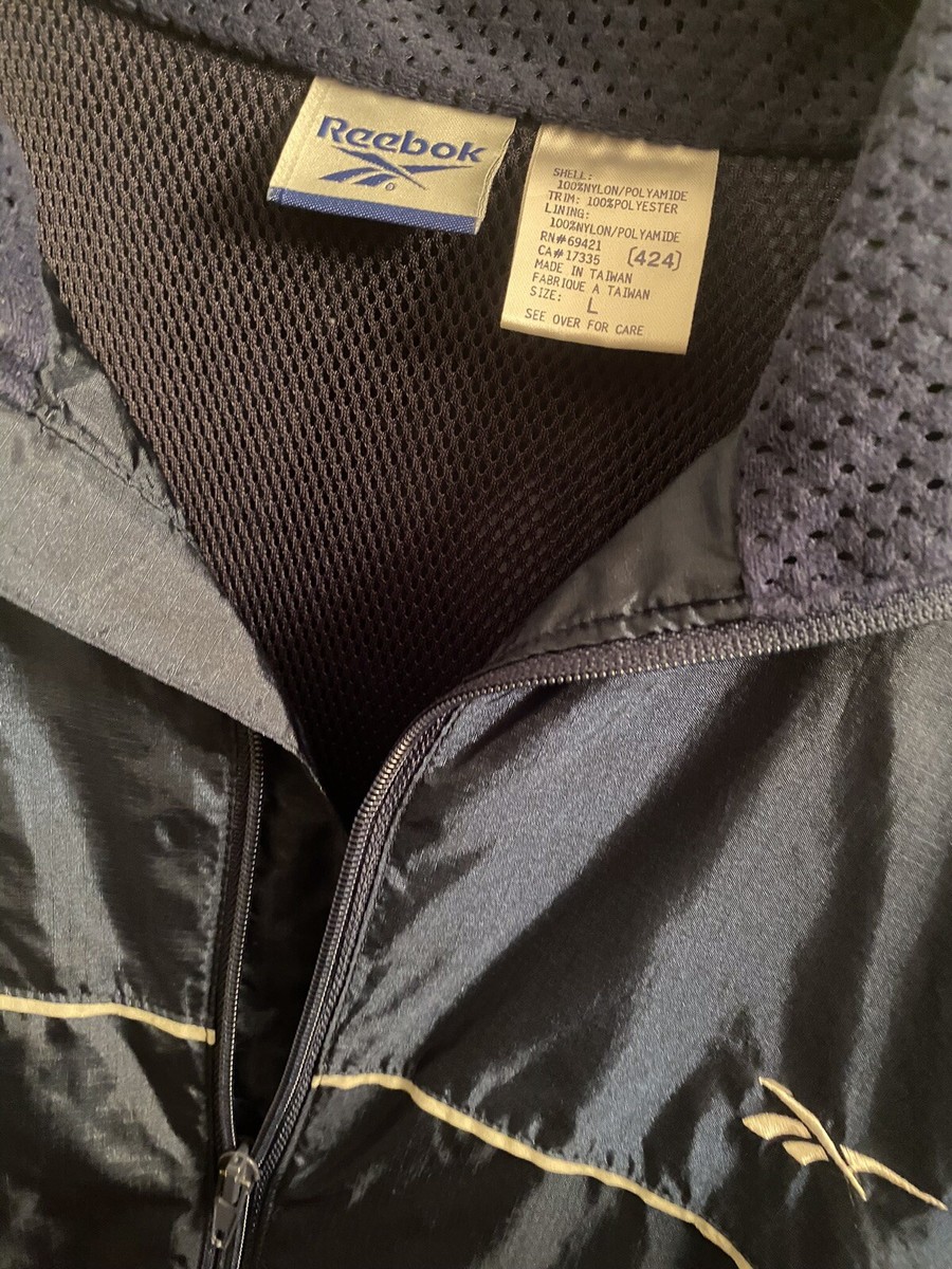 REEBOK BLUE FULL ZIP WINDBREAKER JACKET.. RN# 69421 CA#17335…LARGE