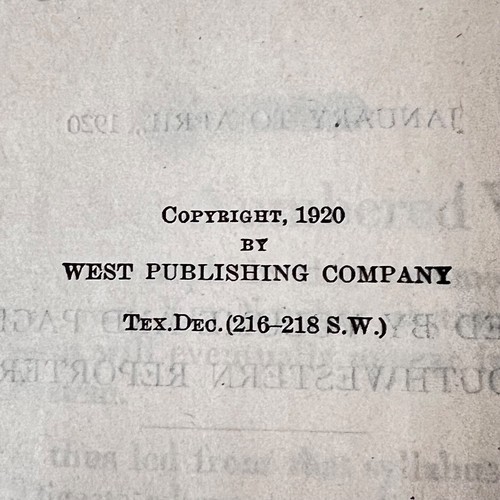Southwestern Reporter Texas Decisions Vol 216 to 218 Law Book Jan to April 1920 - Picture 10 of 14