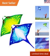 Bright Easy-Flying Kite for Kids  Adults - Manta Ray Design with String Line