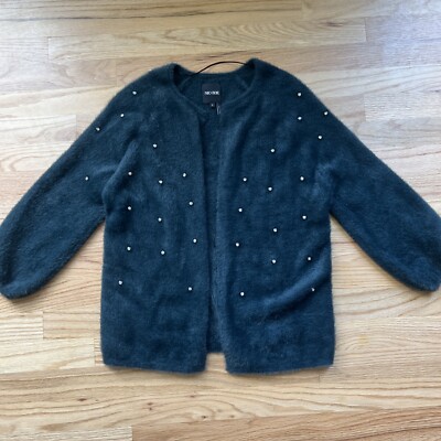 Nic + Zoe green sweater three-quarter length sleeves with Crystals. Size Small
