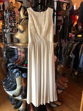Vintage Cream Evening Gown, Bridal Gown, Sleeveless Long Dress with Rhinestones