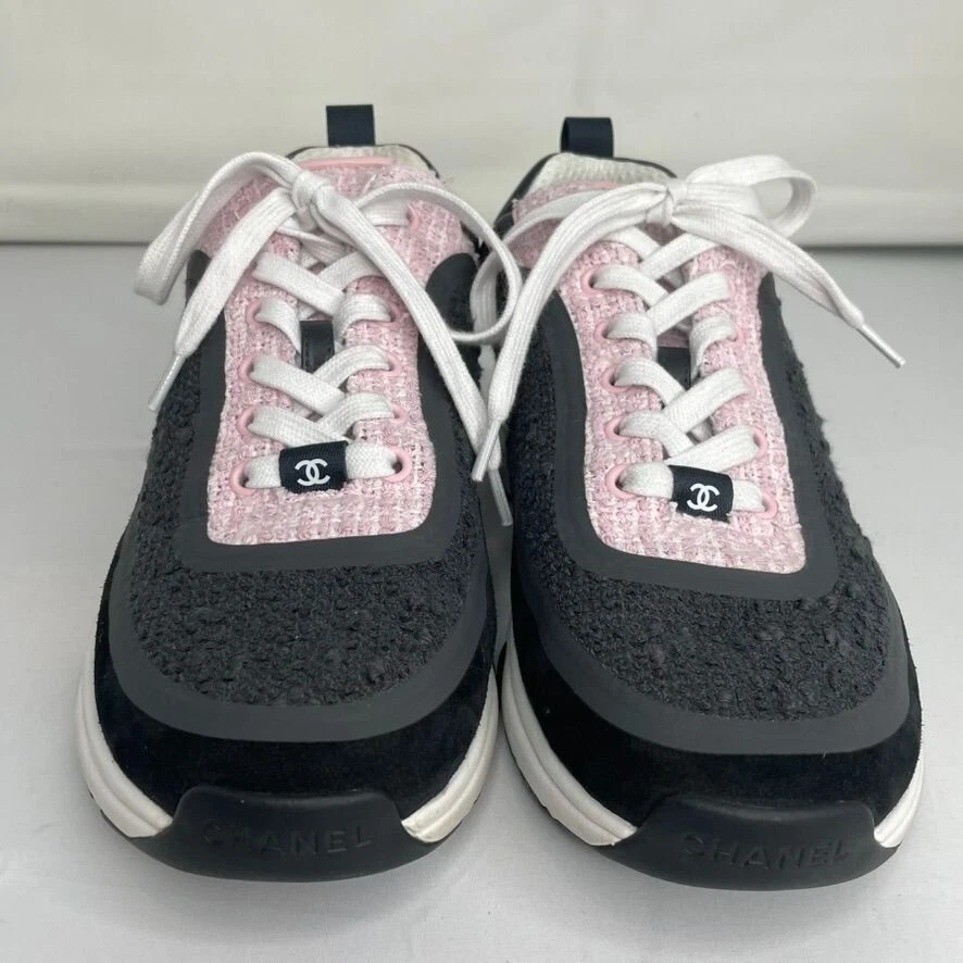 Chanel Pink/White Fabric and Mesh CC High Top Sneakers Size 37.5 For Sale  at 1stDibs