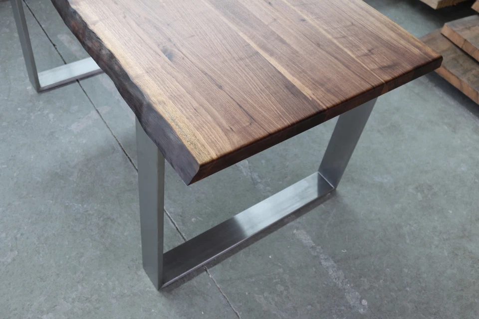 Designer Esstisch Nussbaum Holz Tisch Edelstahl Gestell Bürotisch Schreibtisch ! - Bild 2 von 4