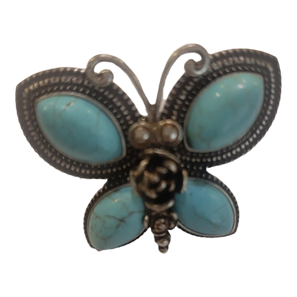 Conjunto de dos anillos mariposa turquesa y naranja rojizo muy bonitos  Foto 3 de 4