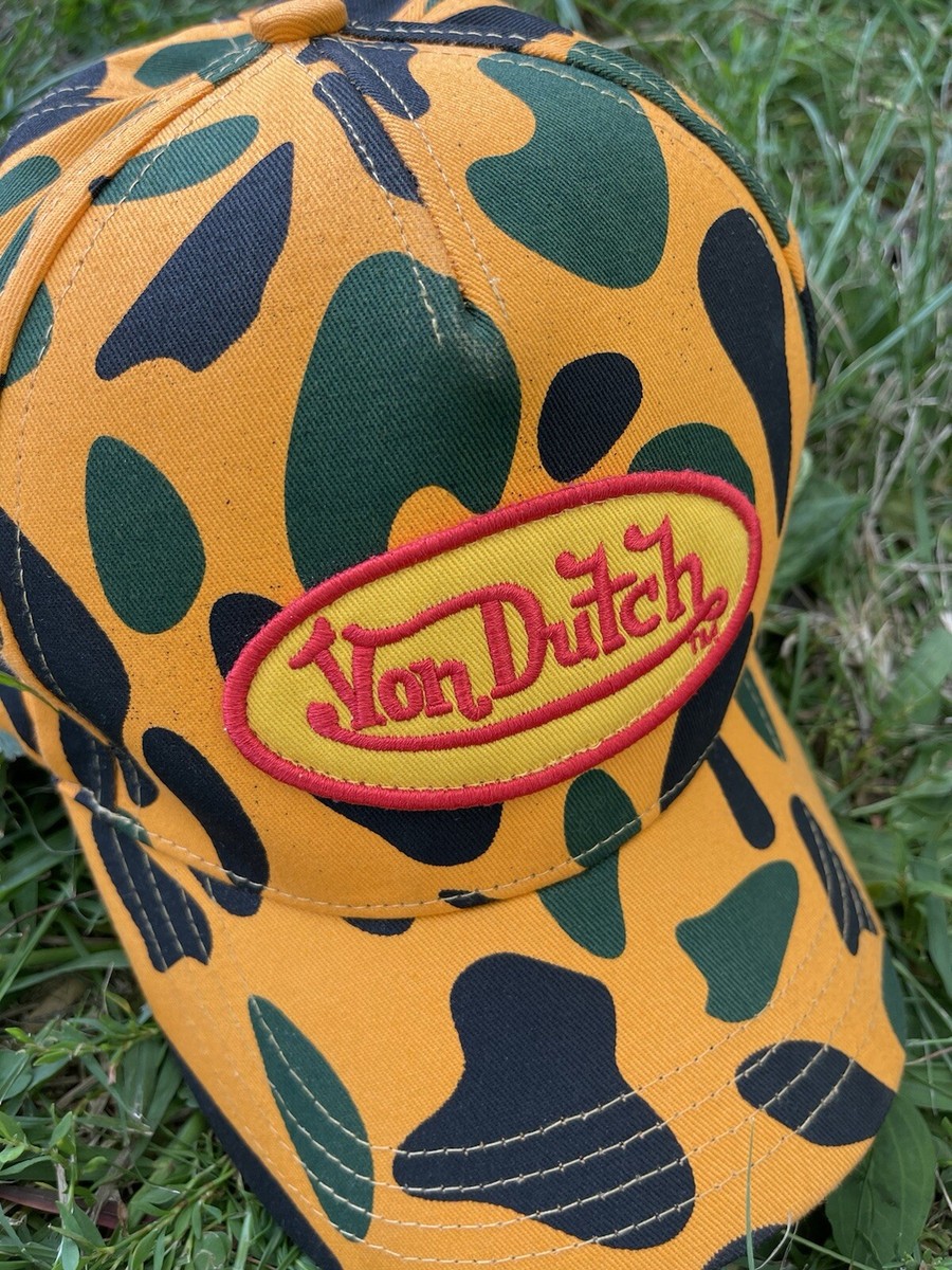 Von Dutch Orange, Green, and Black Camo Trucker Hat, Hard To Find Rare!