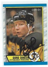 Gord Dineen Signed 1989/90 O-Pee-Chee Card #256 Pittsburgh Penguins