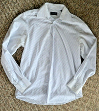 Moss Casual Dress shirt - White w. Blue diagonal stripes Size EUR L - US M -16