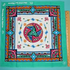 Wamcraft Sheraton San Marcos Southwestern Pattern Aqua Edge Bandana Vintage USA