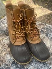 LL Bean Duck Boots Womens Size 7M Tan Leather Waterproof 175064 8" Made In USA