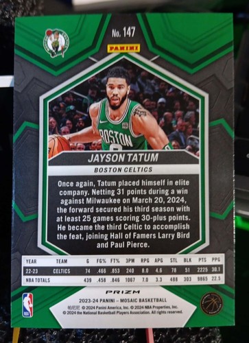 2023-24 Panini Mosaic #147 Jayson Tatum Reactive Blue Prizm Basketball Card - Picture 2 of 2