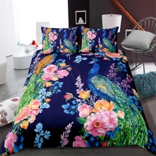 Peacock Floral Duvet Quilt Doona Cover Set Single Double Queen King Size Bed