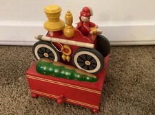 Music box Vintage wood firemen moving fire engine see pics works great unique