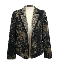 Chicos Womens Career Work Black Gold Foil Leopard Open Blazer Jacket Top 1