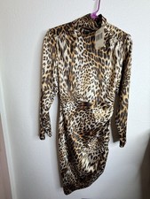 Marciano Guess Leopard Print Mock Neck Long Sleeve Bodycon Dress Zip Size 2