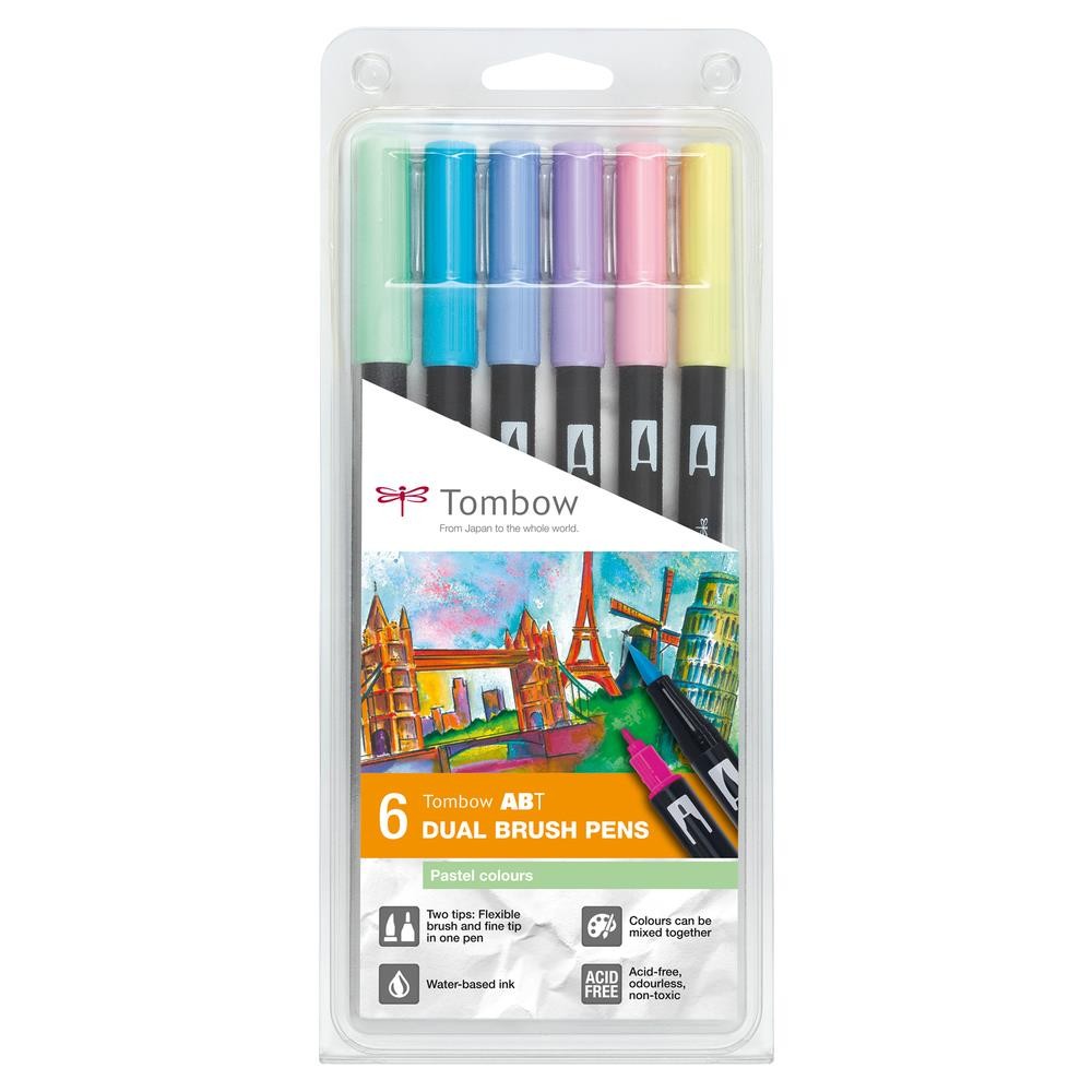 TOMBOW ABT Set de 6 Feutres Dessin Double Pointe Couleurs Pastels