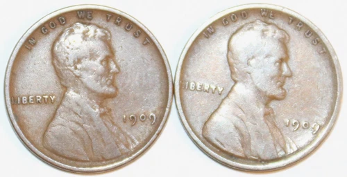 (2) Lincoln Wheat Cents - 1909(Extra Fine) 1909VDB(Fine) - #0050E