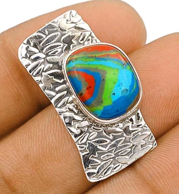 Natural Rainbow Calsilica 925 Solid Sterling Silver Pendant