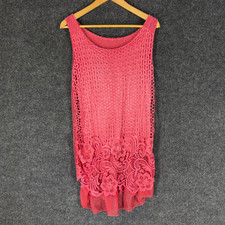 Unbranded Dress Women M Medium Pink Geometric Crochet Shift Midi Sleeveless