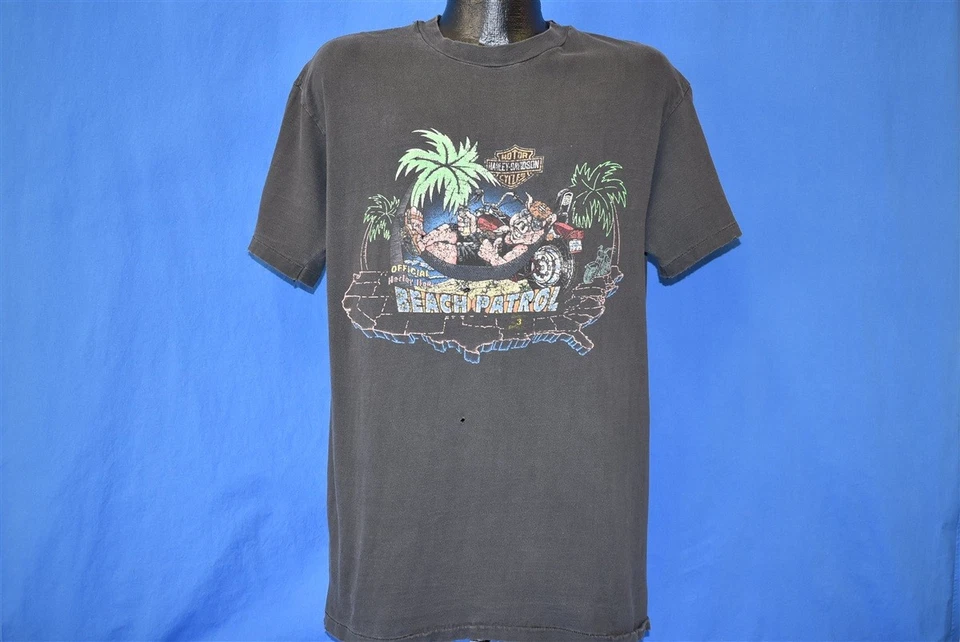 Camiseta De Colección Años 80 HARLEY DAVIDSON CERDO CERDO MOTOCICLETA PATRULLA PLAYA EE. UU. DESGASTADA L Foto 2 de 4