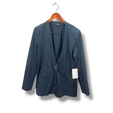 NWT NYDJ Women's Dark Navy Single-Button Collarless Blazer Sateen Size Large