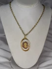Vintage Cameo Silhouette Necklace Blue Glass Gold Tone Pendant Costume Jewelry