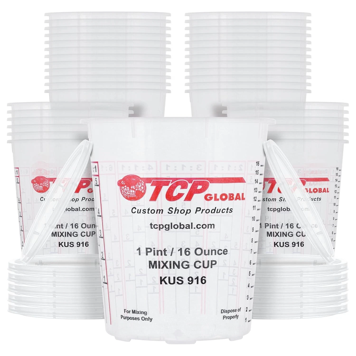 Custom Shop Paint Mixing Cups 16 oz Plastic Measuring Cups 36 Pack Auto Body