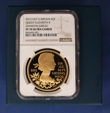 2012 G Plated Silver Proof &pound;5 coin "Diamond Jubilee" NGC Graded PF70 with Case