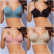 UNDER WIRED NON-PADDED LACE 3/4 CUP SUPPORT BRA BLACK WHITE Blue 34 -44 BCDD