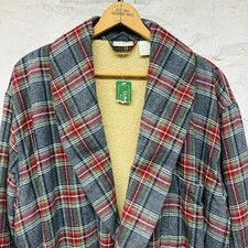 NWT LL Bean Plaid Cotton Flannel Grey Stewart Bath Robe Sherpa Lined Mens Large